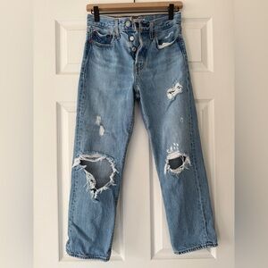 Levi's Light Blue Distressed Straight Leg Jeans